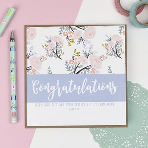 Congratulations luxury card - Floral card - New home card  - James 1:17 - Christian card - Every good gift