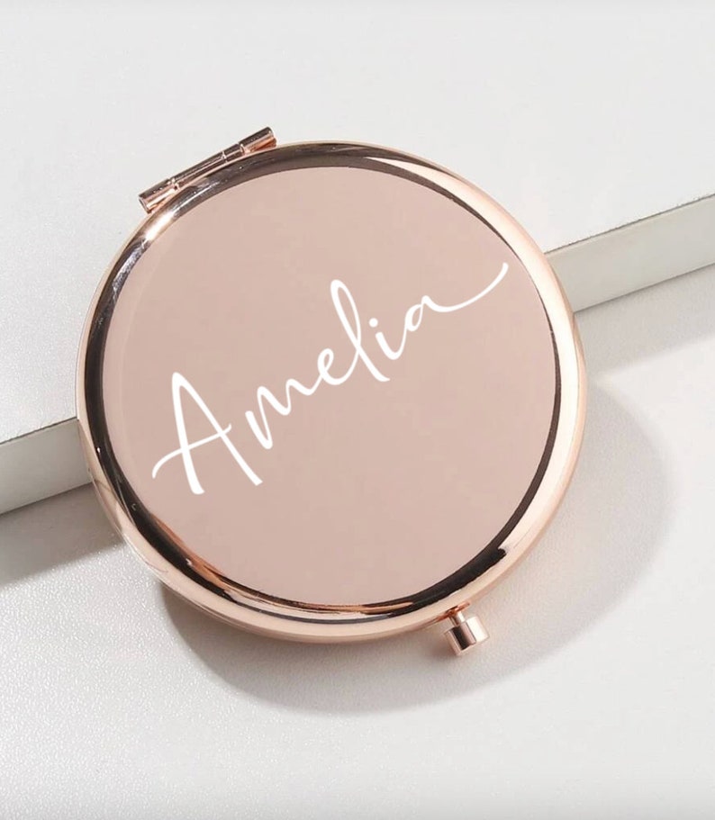 Compact mirror Personalised mirror Pocket mirror Foldable mirror Gifts for teens Make up gift Gift for bride Bride mirror Rose Gold