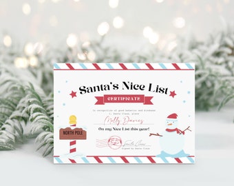 Personalised Nice List Certificate - Printable Certificate from Santa - Official Nice List Certificate - Santa letter - Christmas Nice List