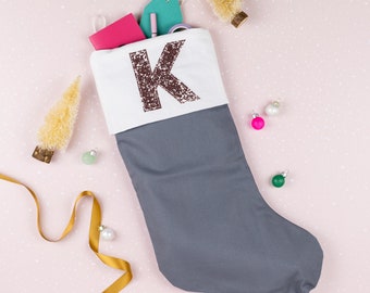 Personalised Christmas Stocking - Sparkly stocking - Grey stocking - Christmas stocking - Monogram stocking - Matching stockings - Family