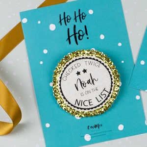 Personalised nice list badge Christmas nice list badge Children's Christmas badge Christmas Eve box Christmas gift Christmas badge Gold