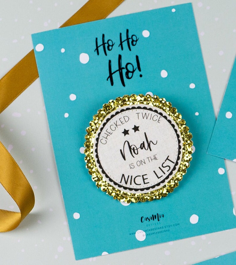 Personalised nice list badge Christmas nice list badge Children's Christmas badge Christmas Eve box Christmas gift Christmas badge Gold