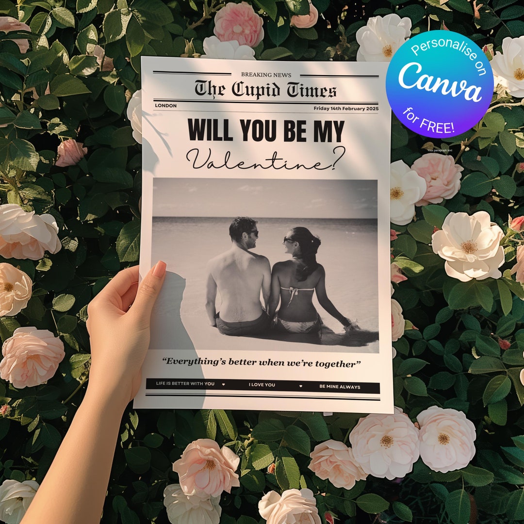 Custom Valentines Day Newspaper Template Canva Valentines Newspaper