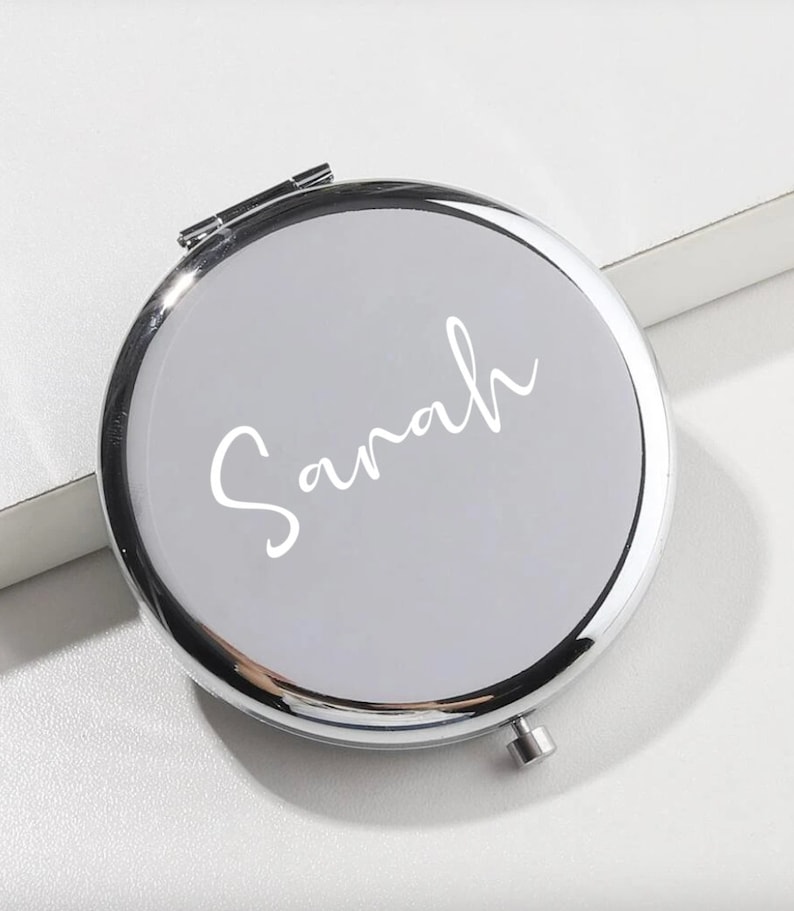 Compact mirror Personalised mirror Pocket mirror Foldable mirror Gifts for teens Make up gift Gift for bride Bride mirror Silver
