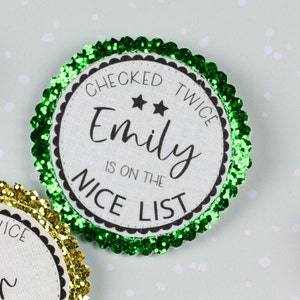 Personalised nice list badge Christmas nice list badge Children's Christmas badge Christmas Eve box Christmas gift Christmas badge Green