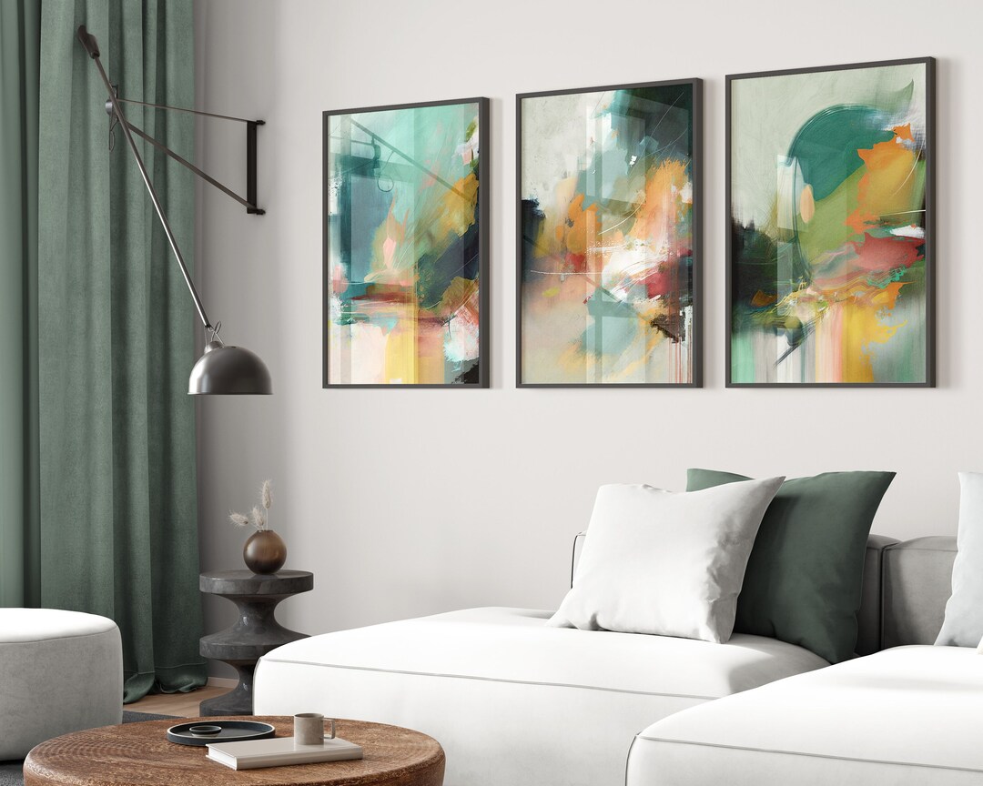 Abstract Teal Wall Art Set of 3 Prints - Set of 3 Prints - Teal Green