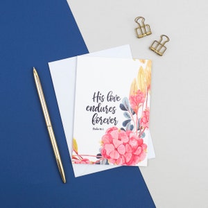 Su amor perdura para siempre tarjeta - Salmo 136:1 - Tarjeta de estímulo - Tarjetas cristianas Reino Unido - Tarjeta de simpatía - Tarjeta de amistad
