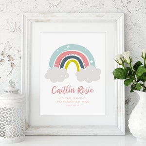Psalm 139:14 print  - You are fearfully and wonderfully made - Nursery print - Baby gift - Personalised print - Children's prints - Rainbow