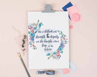 She is clothed in strength and dignity - Proverbs 31:25 - Christian print - Christian Gift - Bible verse prints - Faith print - Mother's Day