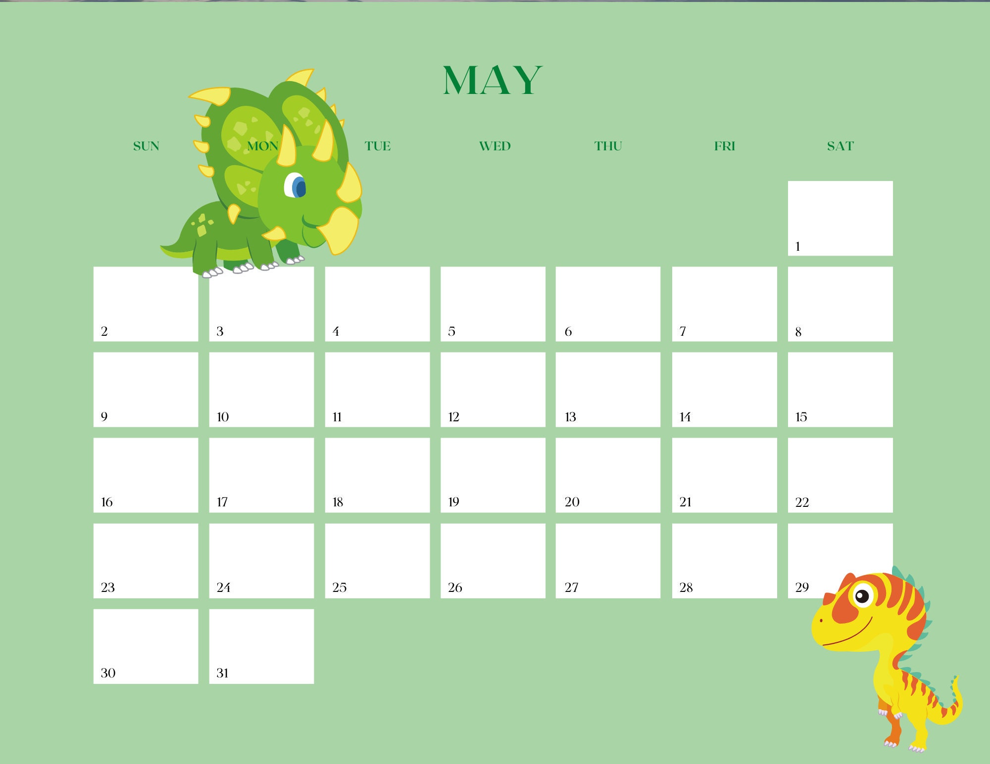 Dinosaur wall calendar with months on separate pages. Ideal | Etsy
