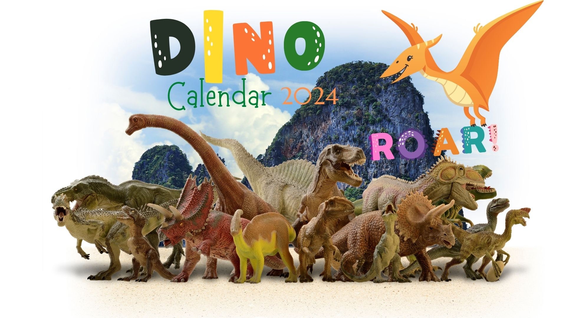 Dinosaur Wall Calendar 2024 With Months on Separate Pages. Digital