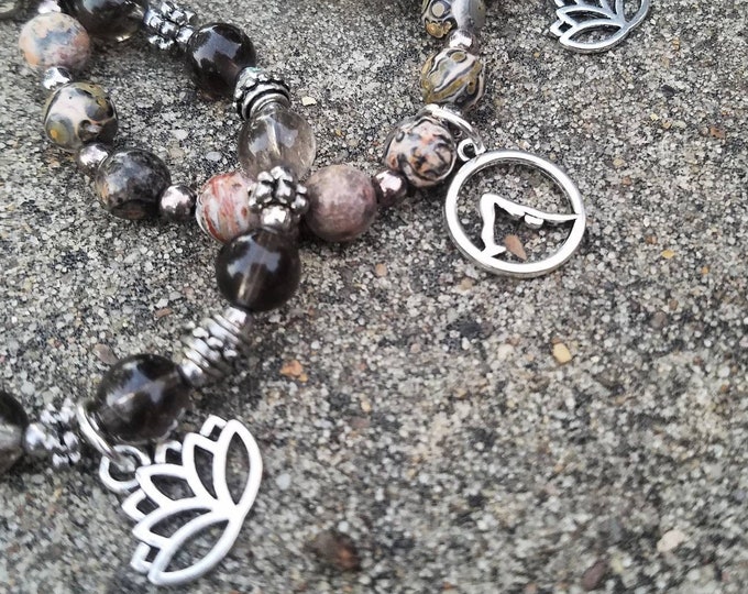 Lotus Charm Bracelet ~ Yogi charm Bracelet ~ Yoga Charm Bracelet ~ stone jewelry ~ boho jewelry ~ Down Dog Yoga Bracelet ~ yoga jewelry