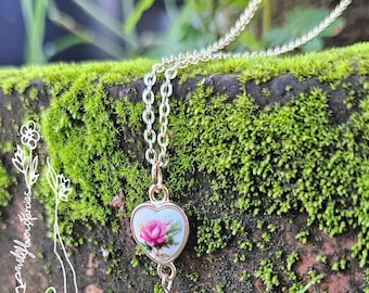 Vintage Flower Necklace, 14k Gold Necklace, Floral Jewelry, Floral Necklace, Necklace, Boho Gift, Gift for Her, Boho Jewelry, Pink Flower
