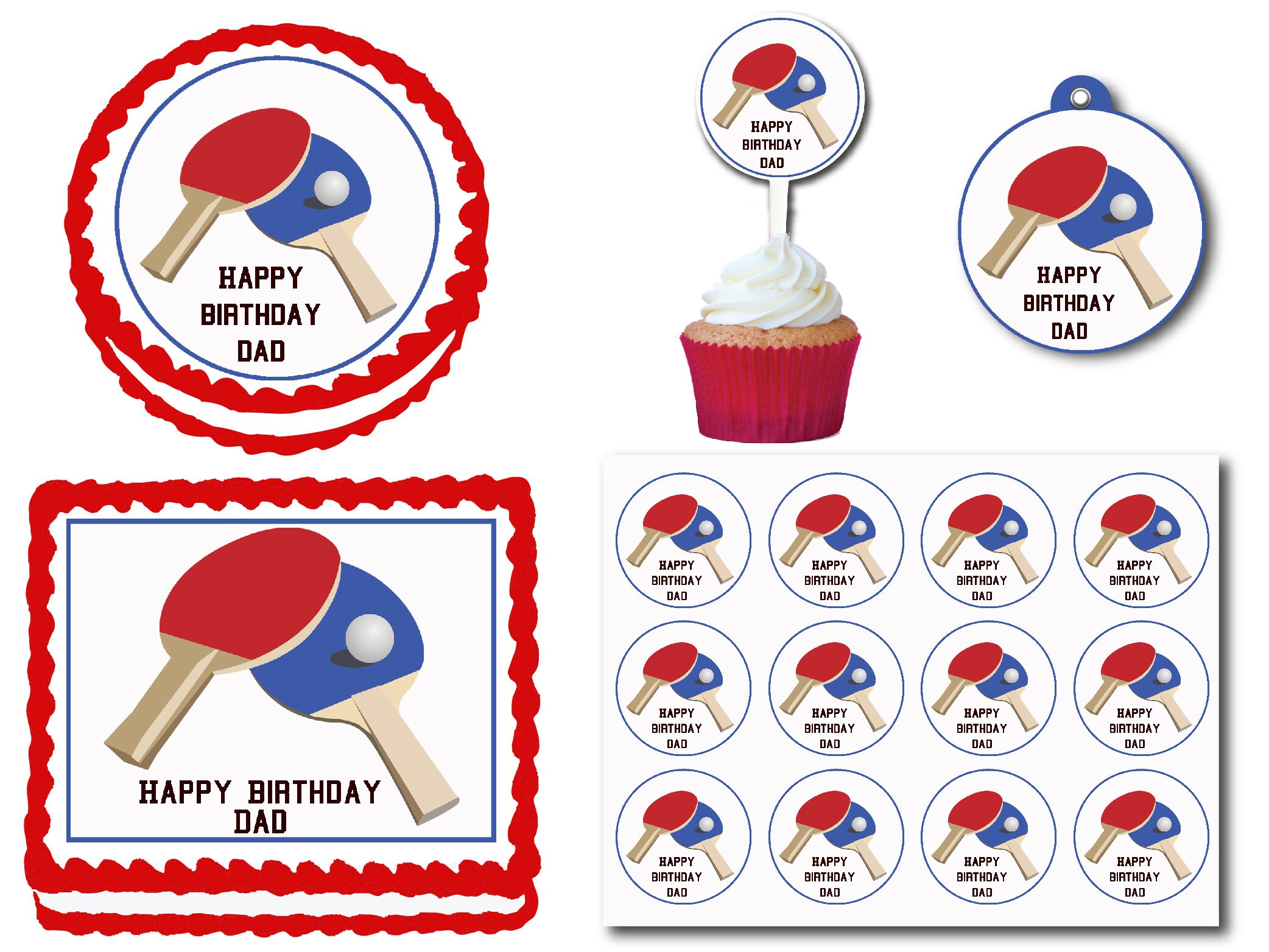 Table Tennis Ping Pong Birthday Cake Toppers Plastic Cupcake Etsy