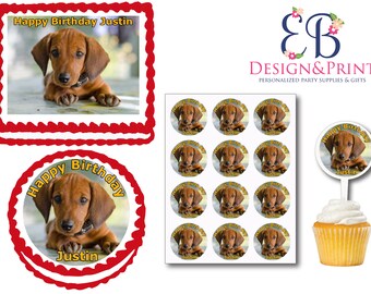 Dachshund Dog Puppy Party Edible Birthday Cake Cookie Toppers Plastic Cupcake Picks
