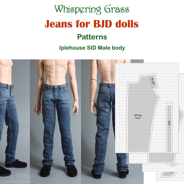 Digital PDF Pattern: Jeans for Iplehouse SID male BJD doll - Muscle type