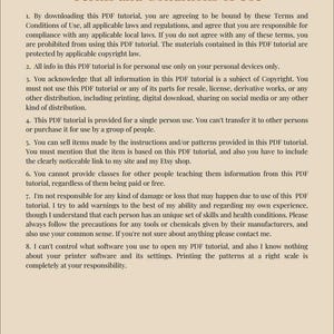 K&ouml;nnte beinhalten: Ein PDF-Dokument mit dem Titel &bdquo;Nutzungsbedingungen&ldquo; von Whispering Grass Tutorials & Patterns. Das Dokument umrei&szlig;t Nutzungsbedingungen, Urheberrechtsinformationen und Einschr&auml;nkungen. Enth&auml;lt Etsy-Shop- und Website-Links sowie Urheberrechtsinformationen.