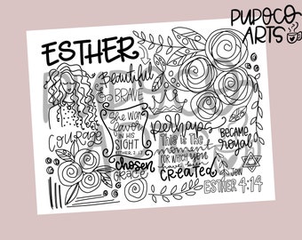 Tal vez ESTHER para colorear Biblia Imprimible, Impresión Digital,