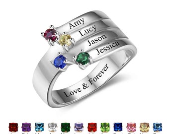 Birthstone Ring, Sterling Silver Personalized Engravable Ring JEWJORI102557