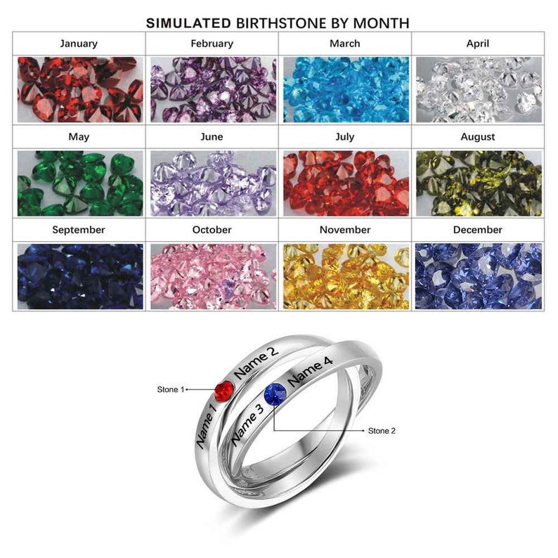 Birthstone Ring Mother/'s Ring Sterling Silver Personalized Engravable Ring JEWJORI102738