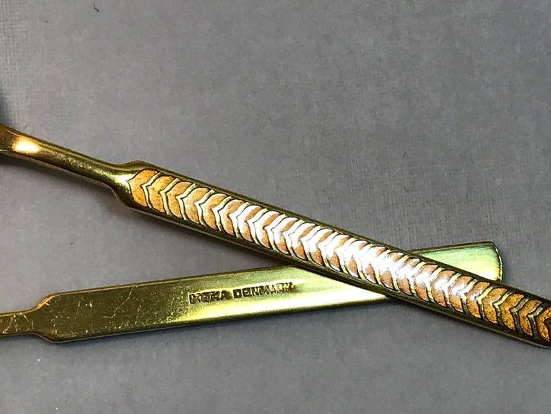 Meka Denmark Gold Plated Enamel Demitasse Spoon Set in Box