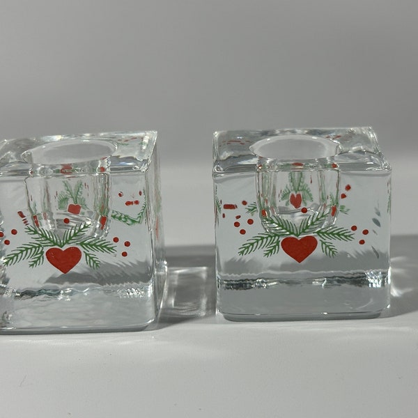 Porsgrund Norway Hearts and Pines Square Candle Holders Set of Two