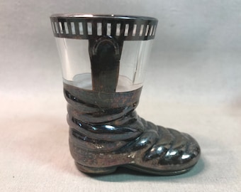 Some Kick Cowboy Boot Silver Overlay Shot Glasses One Available