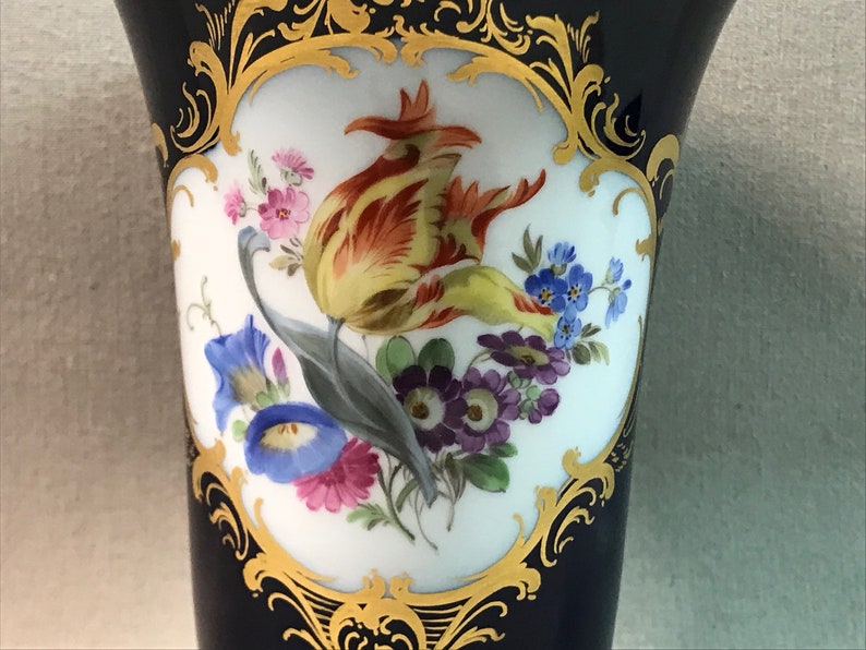 Meissen Germany Cobalt Porcelain Trumpet Vase Midcentury European Charm