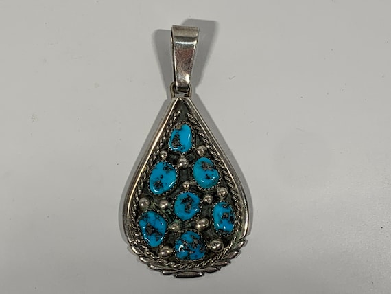 Tom Moore Vintage Native American Navajo Teardrop Turquoise Sterling Silver Ring Tom Moore Vintage Native American Navajo Teardrop Turquoise Sterling Silver Ring
