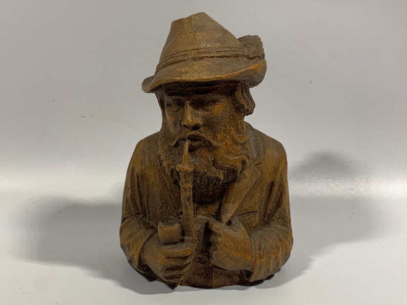 Carved Wood Bust German or Austrian Smoking Man Etsy