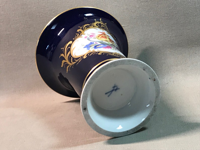 Meissen Germany Cobalt Porcelain Trumpet Vase Midcentury European Charm