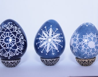 Blue snowflake, Ukrainian  quail egg pysanky, perfect for Easter or Christmas