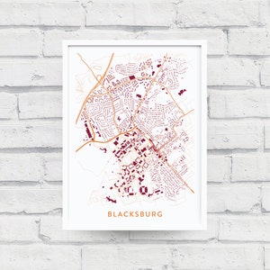 BLACKSBURG VIRGINIA Map Print / College Town Map Gifts