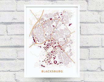 BLACKSBURG VIRGINIA Map Print / College Town Map Gifts