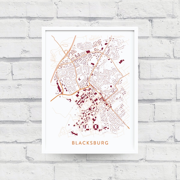 BLACKSBURG VIRGINIA Map Print / College Town Map Gifts