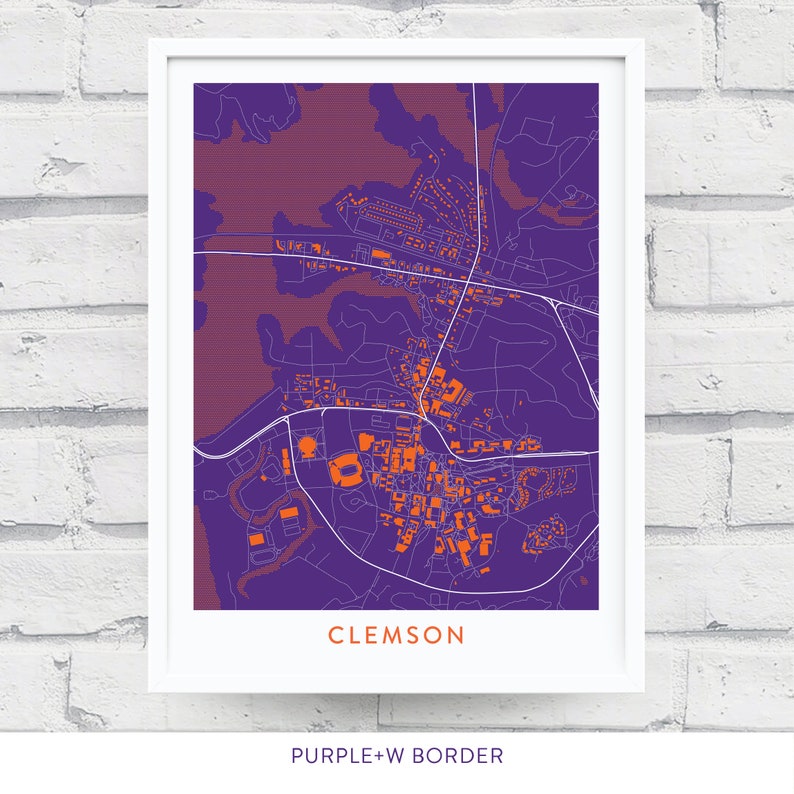 CLEMSON SOUTH CAROLINA Map Print / College Town Map Gifts Etsy