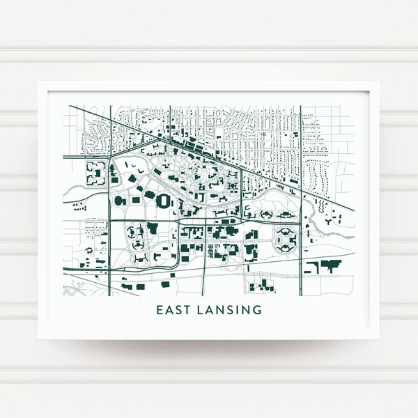 EAST LANSING MICHIGAN Map Print / College Town Map Gifts