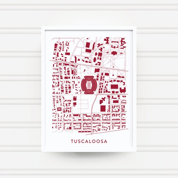 Tuscaloosa Alabama Map Print University Alabama Crimson Tide Bryant Denny Stadium Tuscaloosa Artwork Alabama Gift Housewarming Art