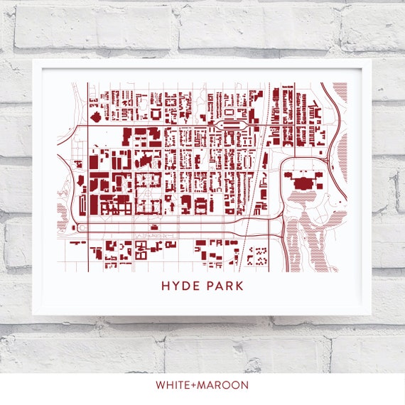 Hyde Park Chicago Map Print University Of Chicago Gifts Etsy