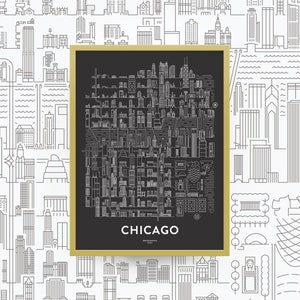 CHICAGO Skyline Map Print / Downtown Loop Art Gift