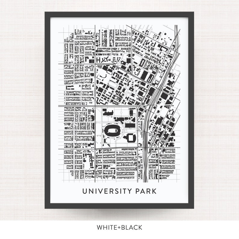 UNIVERSITY PARK Los Angeles Map Print / College Town Map Gifts WHITE+BLACK