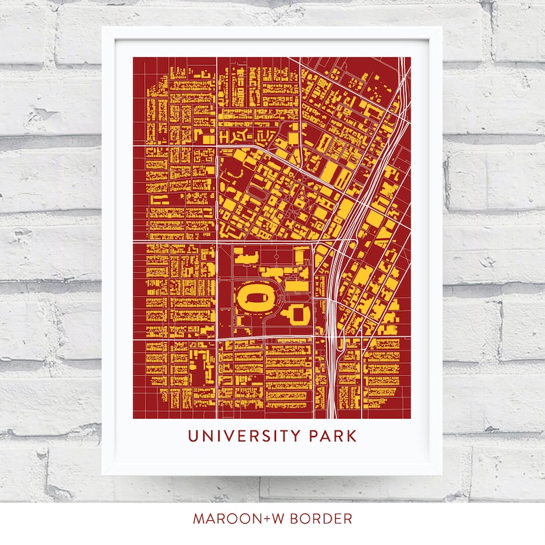 UNIVERSITY PARK Los Angeles Map Print / College Town Map Gifts MAROON+W BORDER