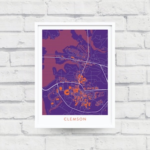 CLEMSON SOUTH CAROLINA Map Print / College Town Map Gifts