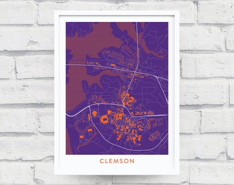 CLEMSON SOUTH CAROLINA Map Print / College Town Map Gifts
