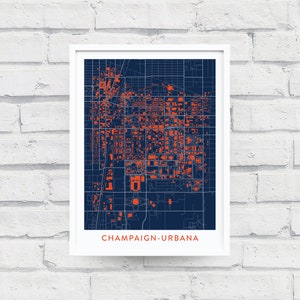 CHAMPAIGN-URBANA ILLINOIS Map Poster / College Town Map Gifts