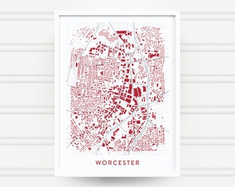 WORCESTER MASSACHUSETTS Map Poster / College Town Map Gifts