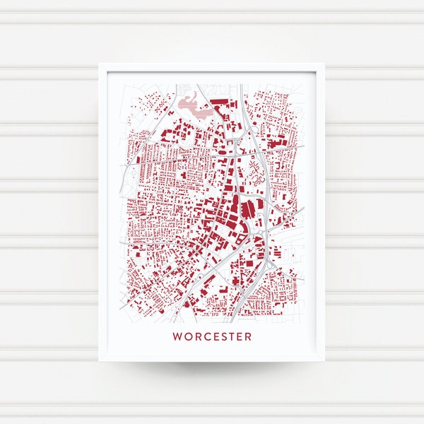 WORCESTER MASSACHUSETTS Map Poster / College Town Map Gifts