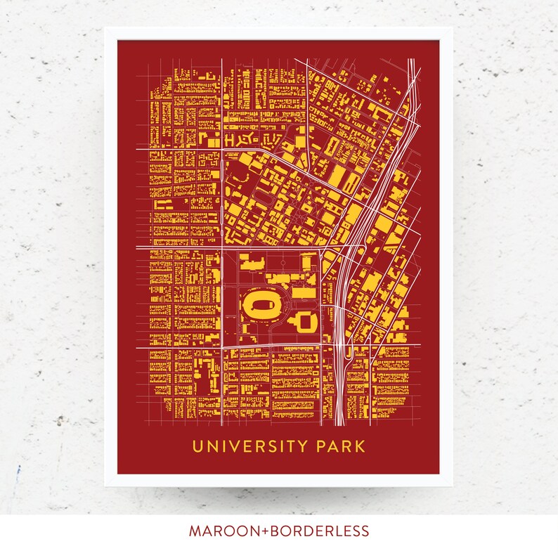 UNIVERSITY PARK Los Angeles Map Print / College Town Map Gifts MAROON+BORDERLESS
