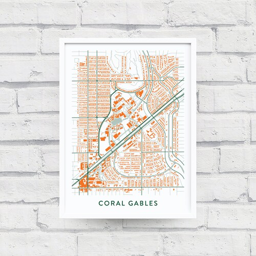 CORAL GABLES FLORIDA Map Print / College Town Map Gifts Etsy