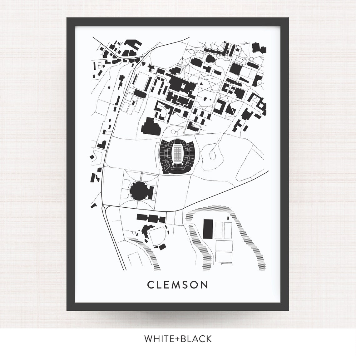 CLEMSON SC Map Print / Clemson University Gifts / Clemson Etsy